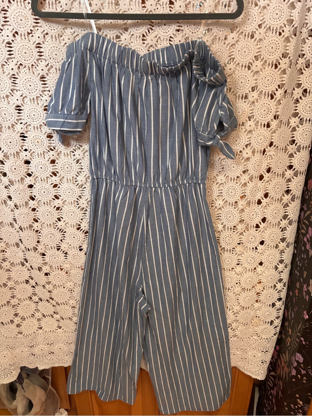 Lush Blue and White Striped Top with Label